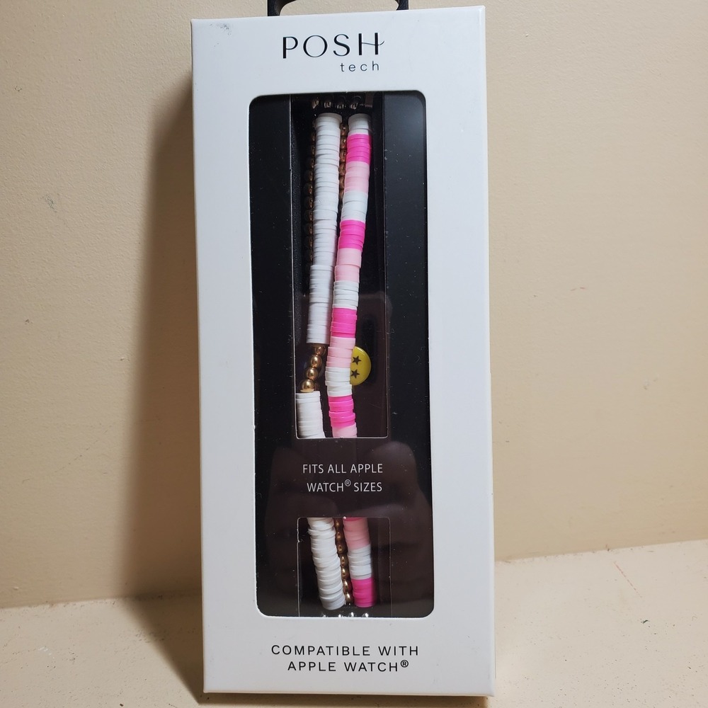 🆕⏱️ Apple Watch Beaded Band Bracelet Pink White Gold Accents y2k
